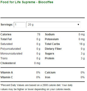BioCoffee Nutritional Info